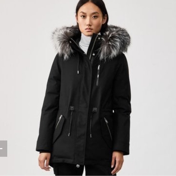 MACKAGE CHARA DOWN WOMEN'S PARKA W/ SILVERFOX FUR TRIM CHARA-DXR-BLACK size xl - Picture 1 of 6